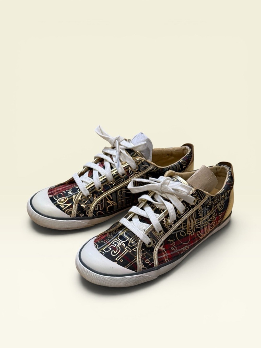 Coach Barrett Plaid Graffiti Sneakers Women's Size 7.5B